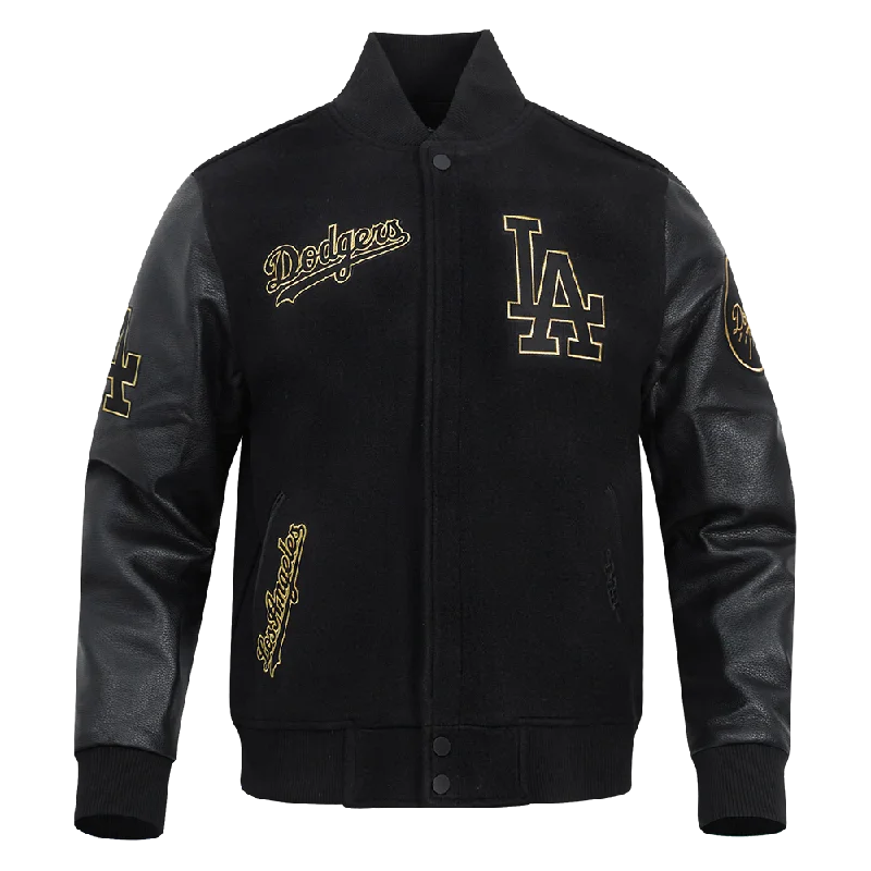 MLB LOS ANGELES DODGERS BLACK & GOLD MEN'S WOOL VARSITY JACKET (JET BLACK)