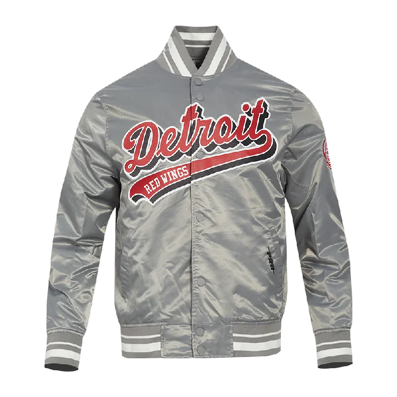 NHL DETROIT RED WINGS SCRIPT TAIL MEN'S SATIN JACKET (GRAY)