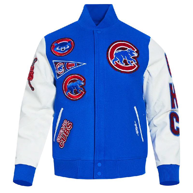 MLB CHICAGO CUBS ANIMAL PRINT MEN'S WOOL VARSITY JACKET (ROYAL BLUE/WHITE)