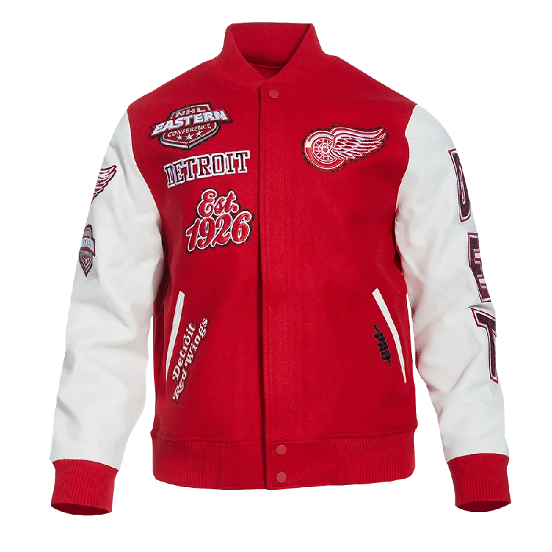 NHL DETROIT RED WINGS ANIMAL PRINT MEN'S WOOL VARSITY JACKET (RED/WHITE)