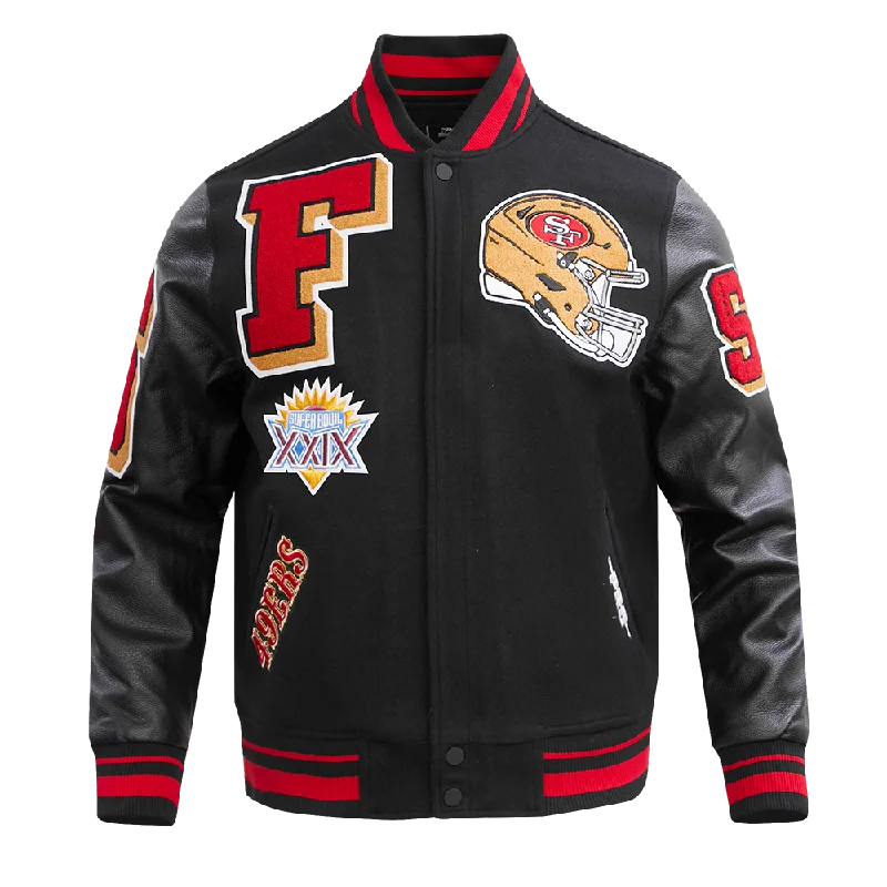 NFL SAN FRANCISCO 49ERS MASHUP MEN'S RIB WOOL VARSITY JACKET (BLACK/RED/BLACK)