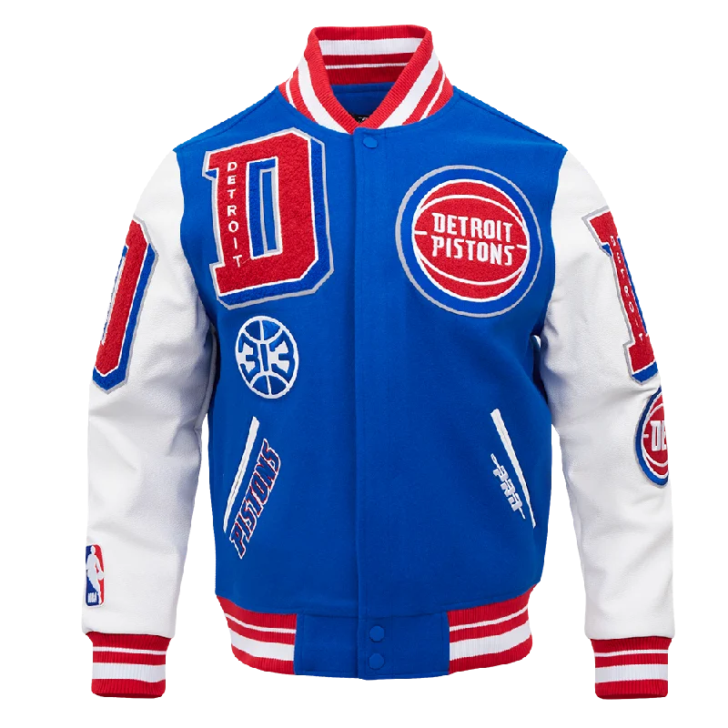 NBA DETROIT PISTONS MASHUP MEN'S RIB WOOL VARSITY JACKET (ROYAL BLUE/RED)