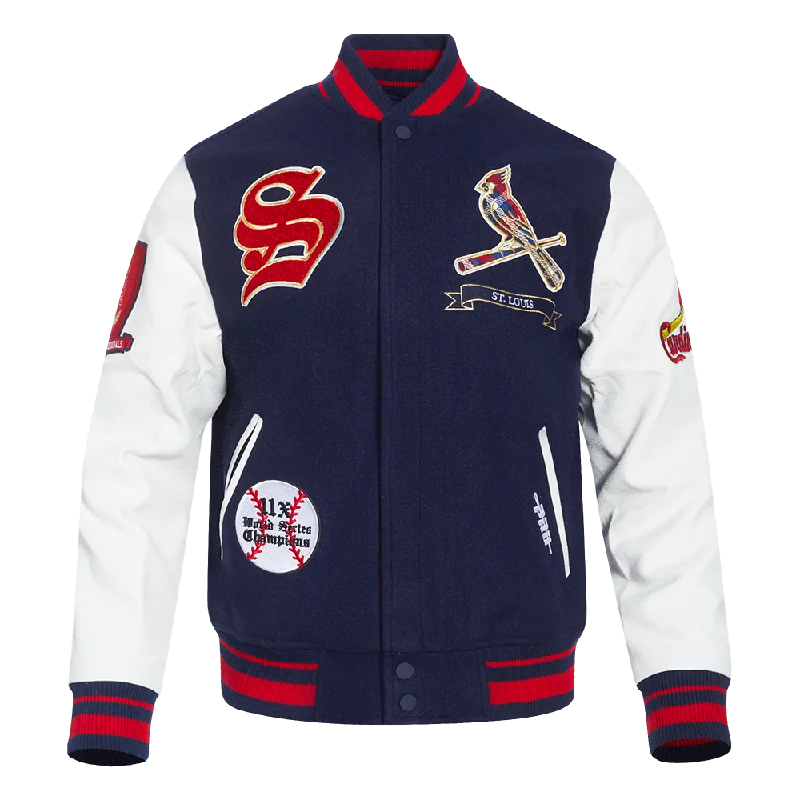 MLB ST. LOUIS CARDINALS PRO PREP MEN'S WOOL VARSITY JACKET (MIDNIGHT NAVY/RED/MIDNIGHT NAVY)