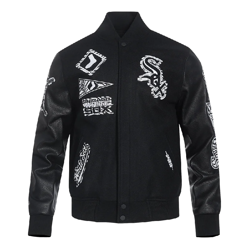 MLB CHICAGO WHITE SOX ANIMAL PRINT MEN'S WOOL VARSITY JACKET (JET BLACK)