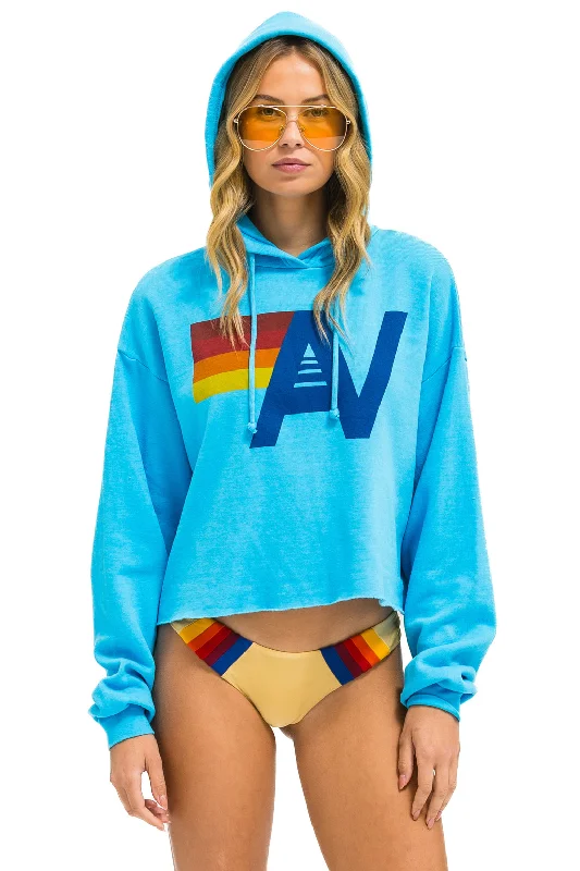 LOGO CROPPED PULLOVER RELAXED HOODIE - NEON BLUE