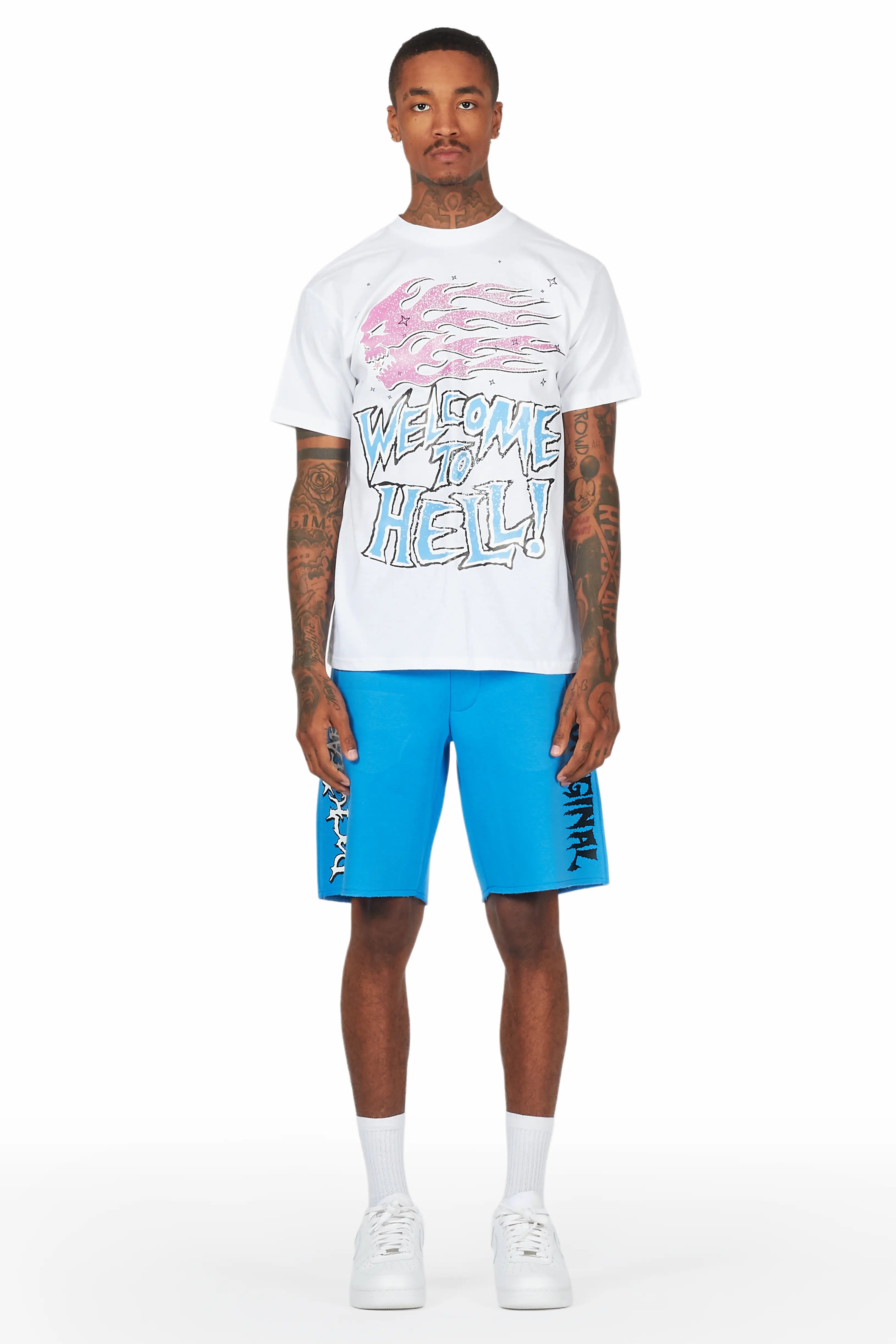 Evan White/Blue T-Shirt Short Set