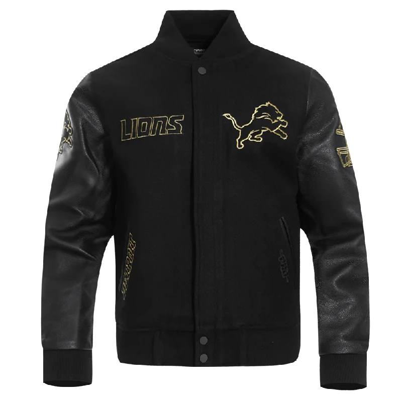 NFL DETROIT LIONS BLACK & GOLD MEN'S WOOL VARSITY JACKET (JET BLACK)