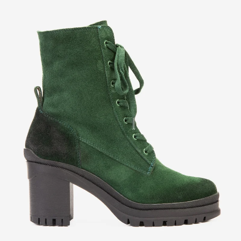 The Elera Green Leather Block Heel Women Boot