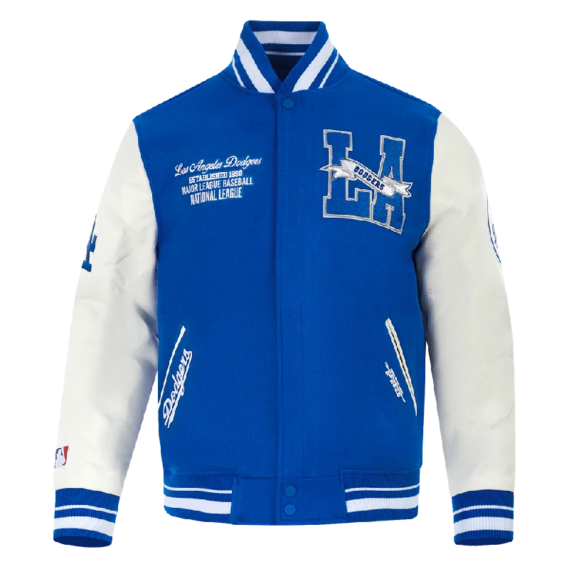 MLB LOS ANGELES DODGERS TEAM PENNANTS MEN'S RIB WOOL VARSITY JACKET (DODGER BLUE/WHITE)