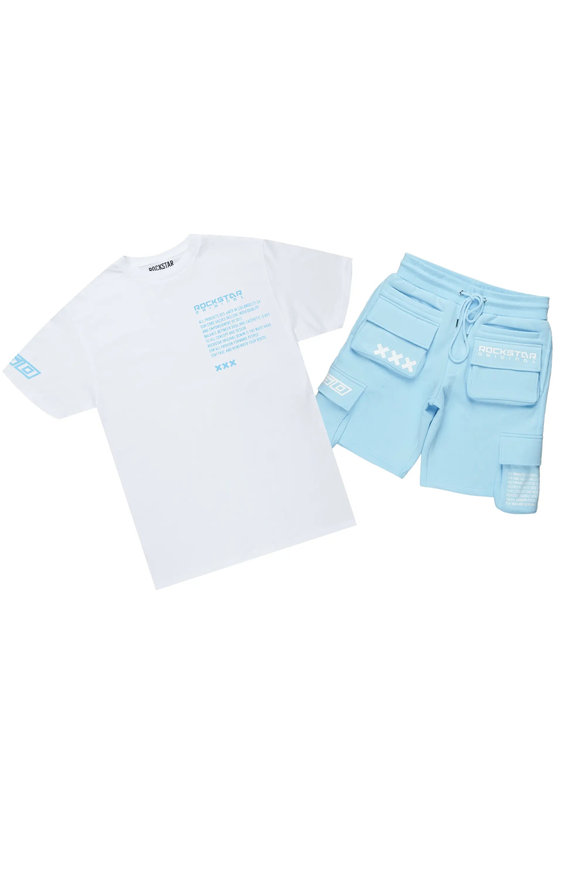 Jash White/Blue Short Set