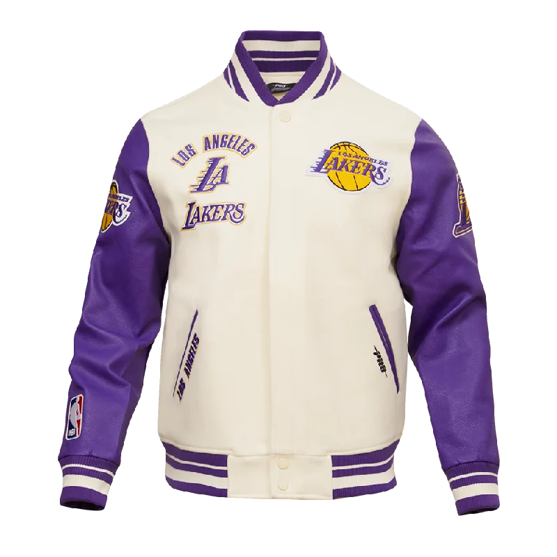 NBA LOS ANGELES LAKERS RETRO CLASSIC MEN'S RIB WOOL VARSITY JACKET (EGGSHELL/PURPLE)