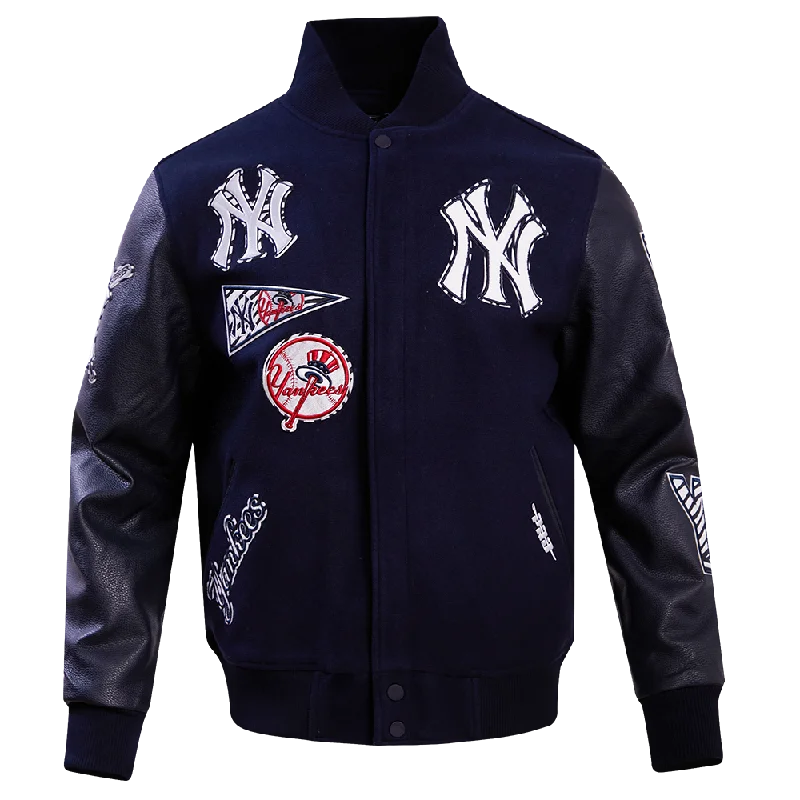 MLB NEW YORK YANKEES ANIMAL PRINT MEN'S WOOL VARSITY JACKET (MIDNIGHT NAVY)