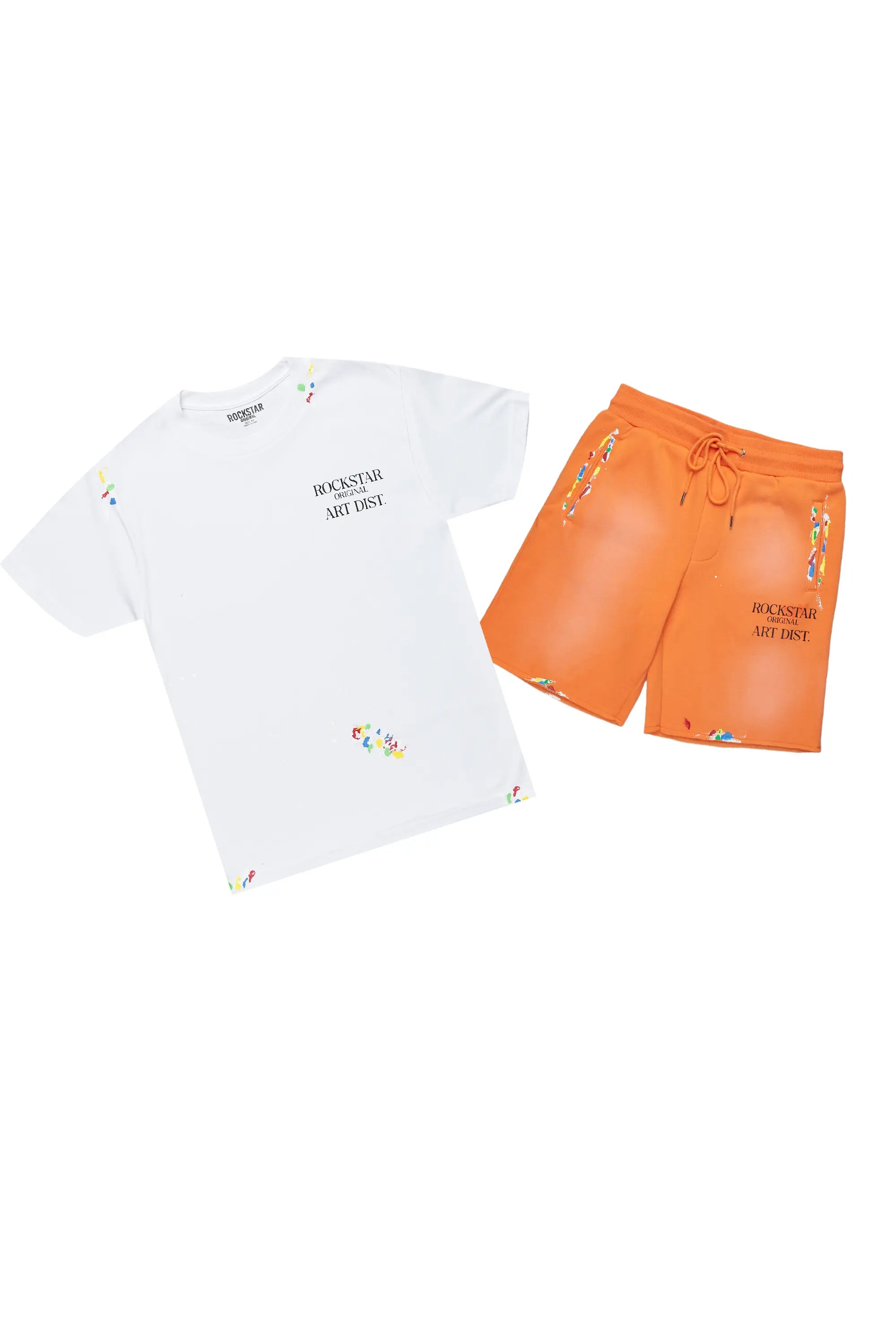 Rockstar Art Dist. White/Orange T-Shirt Short Set