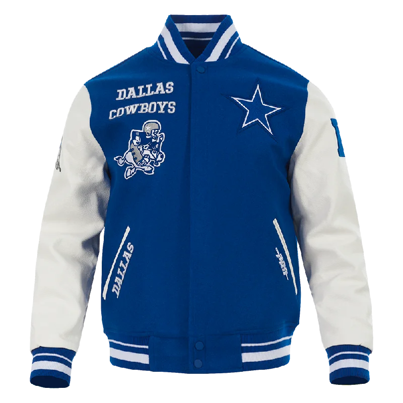 NFL DALLAS COWBOYS RETRO CLASSIC MEN'S RIB WOOL VARSITY JACKET (DODGER BLUE/WHITE)