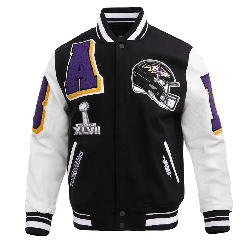 NFL BALTIMORE RAVENS MASHUP MEN'S RIB WOOL VARSITY JACKET (BLACK/WHITE)