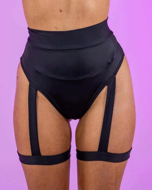 Matte Black High Cut Garter Bottoms