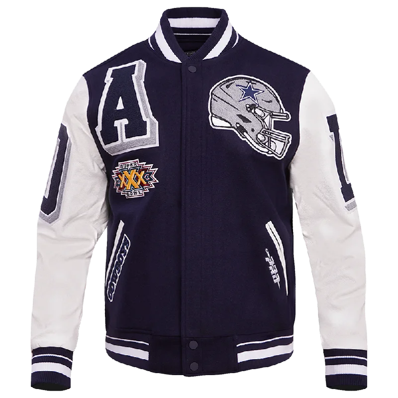 NFL DALLAS COWBOYS MASHUP MEN'S RIB WOOL VARSITY JACKET (MIDNIGHT NAVY/WHITE)