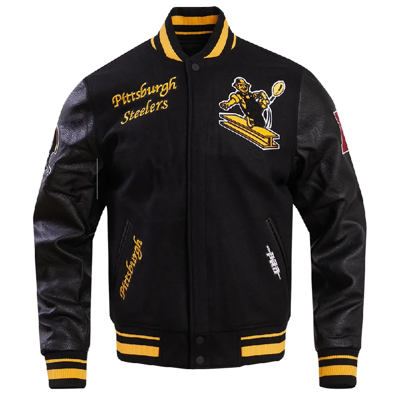 NFL PITTSBURGH STEELERS RETRO CLASSIC MEN'S RIB WOOL VARSITY JACKET (BLACK/YELLOW)