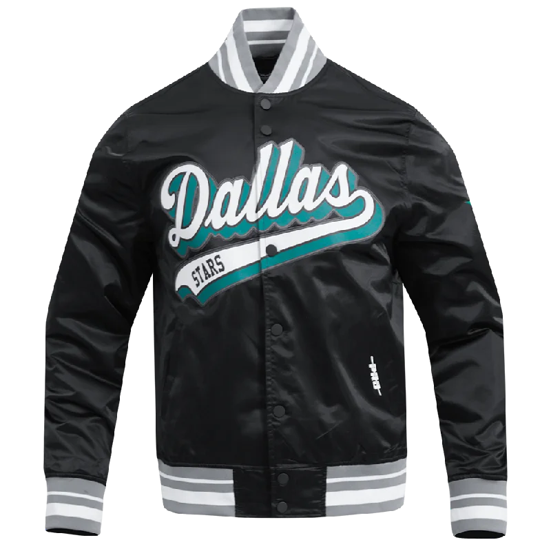 NHL DALLAS STARS SCRIPT TAIL MEN'S SATIN JACKET (BLACK/GRAY)