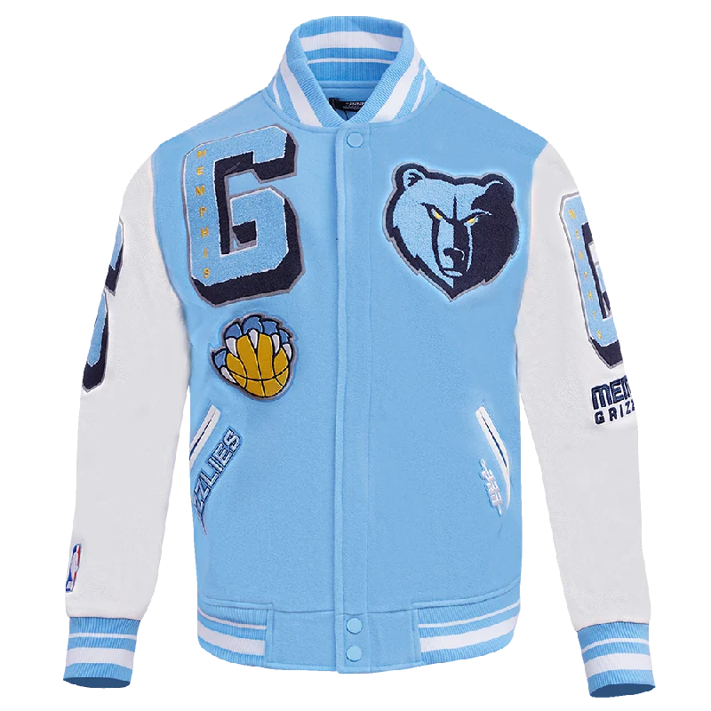 NBA MEMPHIS GRIZZLIES MASHUP MEN'S RIB WOOL VARSITY JACKET (UNIVERSITY BLUE/WHITE)