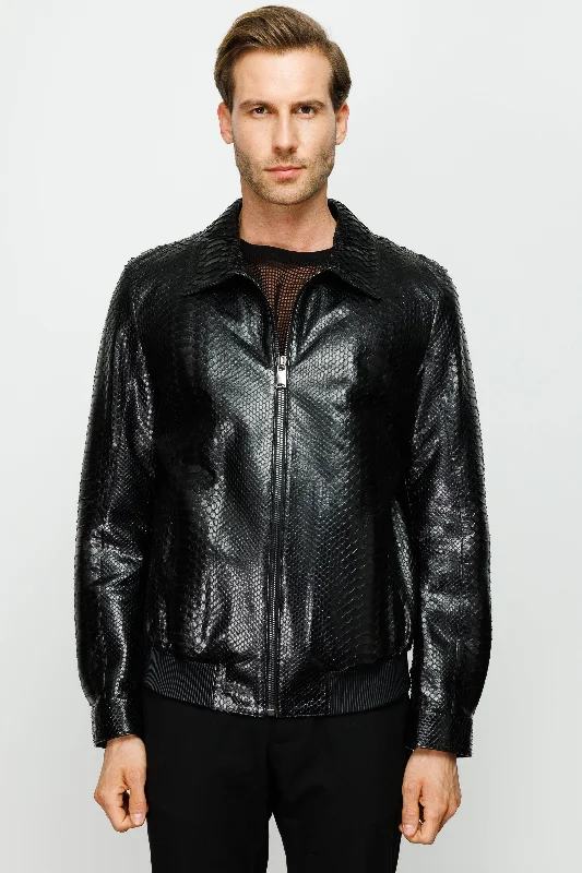 The Claribel Pythn Black Skin Leather Men Jacket