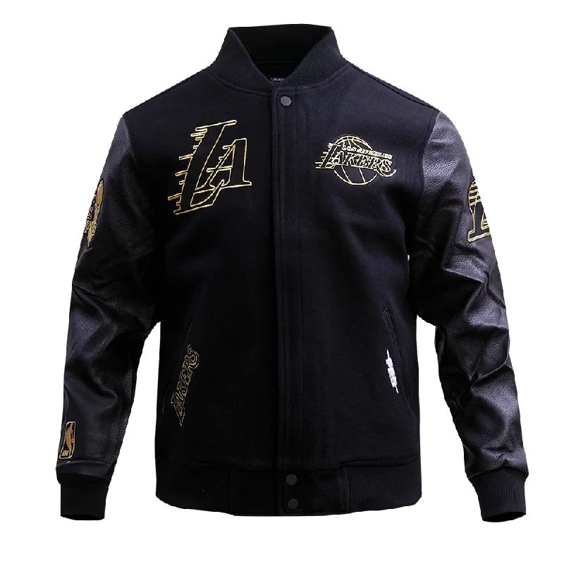 NBA LOS ANGELES LAKERS BLACK & GOLD MEN'S WOOL VARSITY JACKET (JET BLACK)