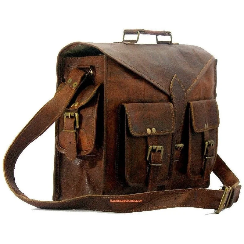 Vintage Brown Leather Office Shoulder Briefcase Bag