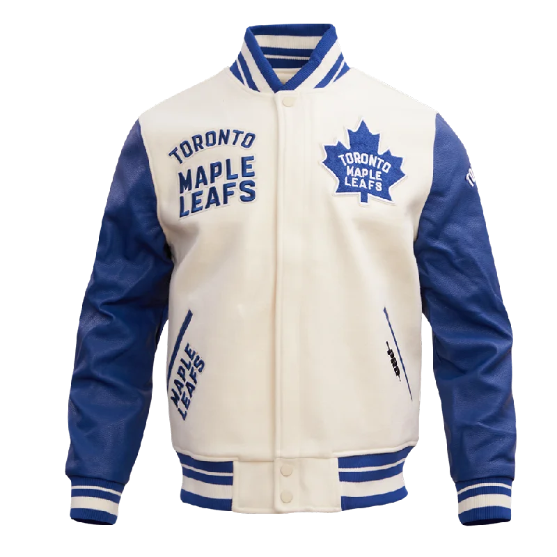 NHL TORONTO MAPLE LEAFS RETRO CLASSIC MEN'S RIB WOOL VARSITY JACKET (EGGSHELL/DODGER BLUE)