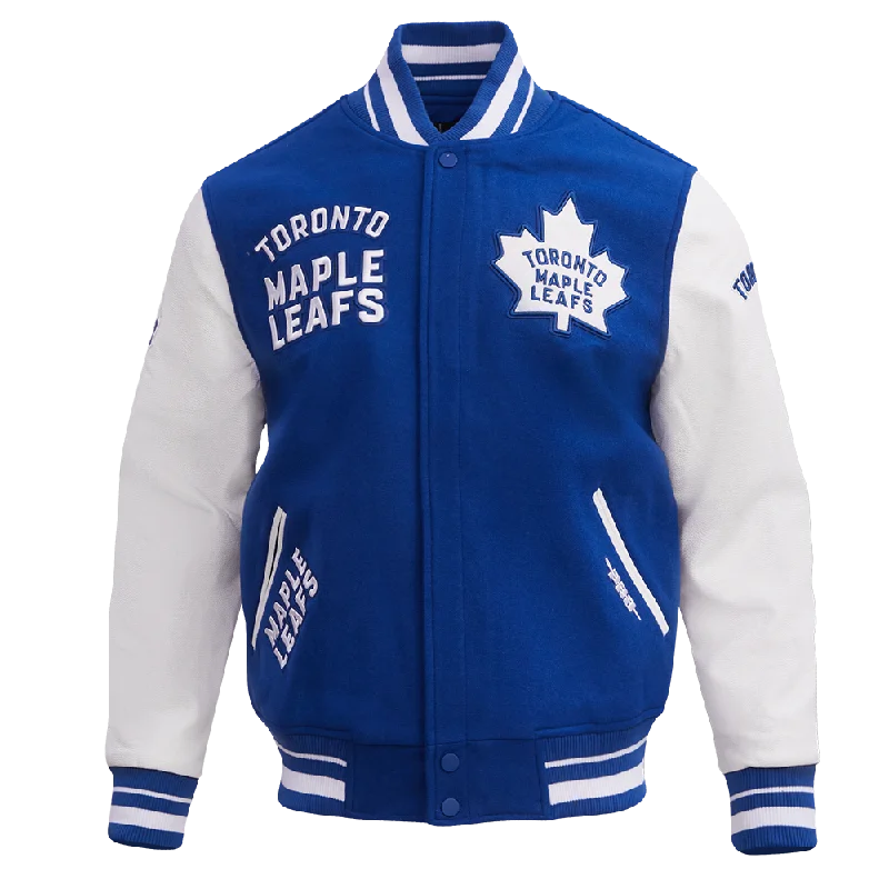 NHL TORONTO MAPLE LEAFS RETRO CLASSIC MEN'S RIB WOOL VARSITY JACKET (DODGER BLUE/WHITE)