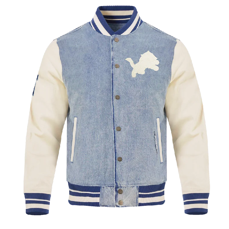 NFL DETROIT LIONS VARSITY BLUES MEN'S DENIM VARSITY JACKET (DENIM/LINEN)