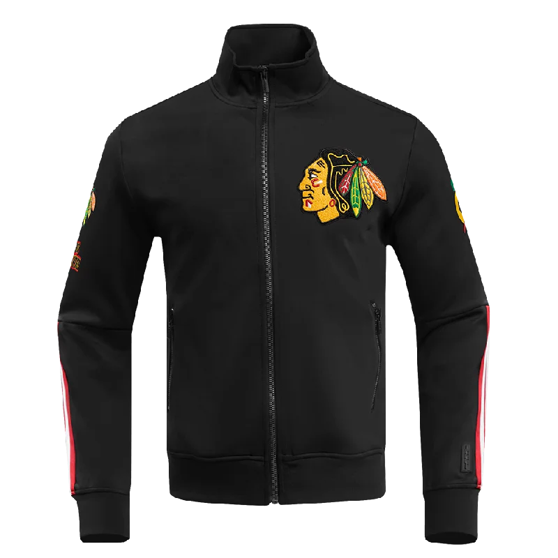 NHL CHICAGO BLACKHAWKS CLASSIC CHENILLE MEN'S TRACK JACKET (BLACK/RED)