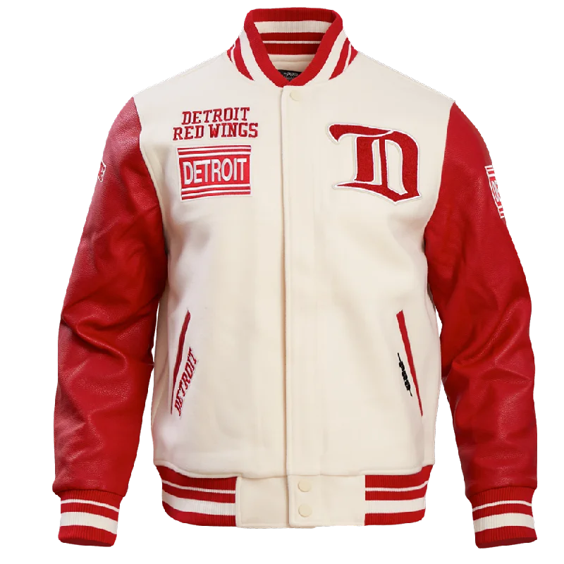 NHL DETROIT RED WINGS RETRO CLASSIC MEN'S RIB WOOL VARSITY JACKET (EGGSHELL/ RED)