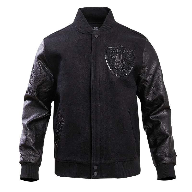 NFL LAS VEGAS RAIDERS TRIPLE BLACK WOOL MEN'S VARSITY JACKET (BLACK)