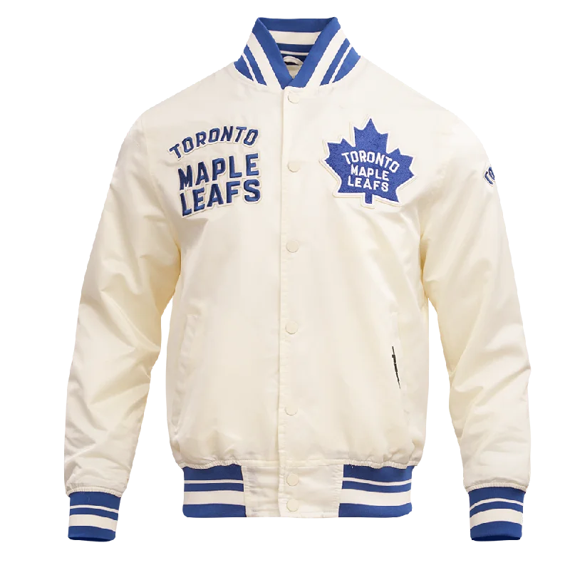 NHL TORONTO MAPLE LEAFS RETRO CLASSIC MEN'S RIB SATIN JACKET (EGGSHELL/DODGER BLUE)