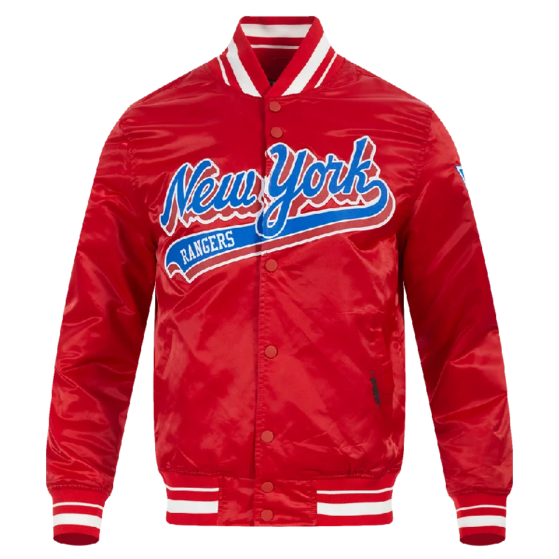 NHL NEW YORK RANGERS SCRIPT TAIL MEN'S SATIN JACKET (RED)