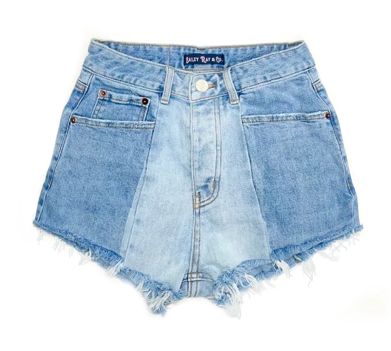 Two Tone High Waisted Denim Shorts  - The Camille