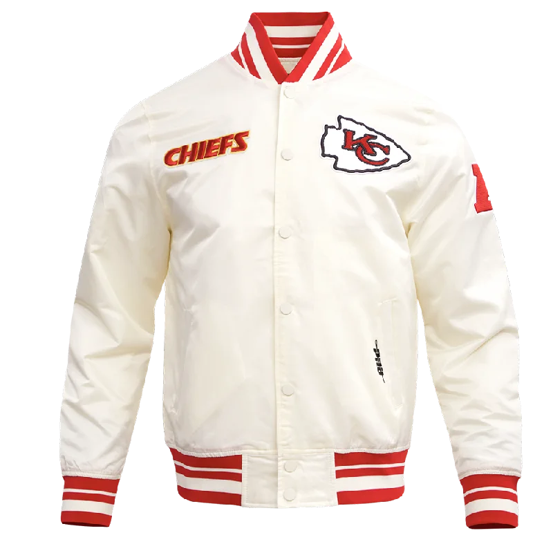 NFL KANSAS CITY CHIEFS RETRO CLASSIC MEN'SS RIB SATIN JACKET (EGGSHELL/ RED)