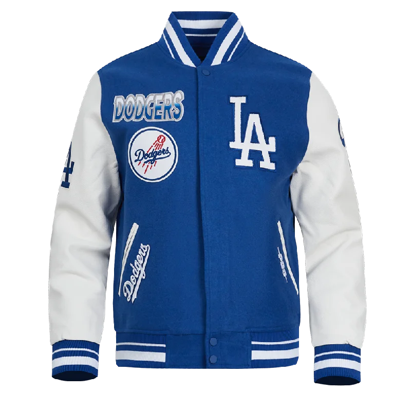 MLB LOS ANGELES DODGERS TURN IT UP MEN'S RIB WOOL VARSITY JACKET (DODGER BLUE/WHITE)