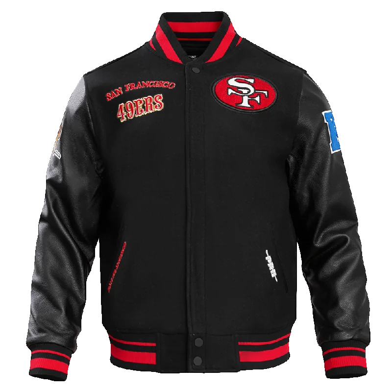 NFL SAN FRANCISCO 49ERS RETRO CLASSIC MEN'S RIB WOOL VARSITY JACKET (BLACK/RED/BLACK)