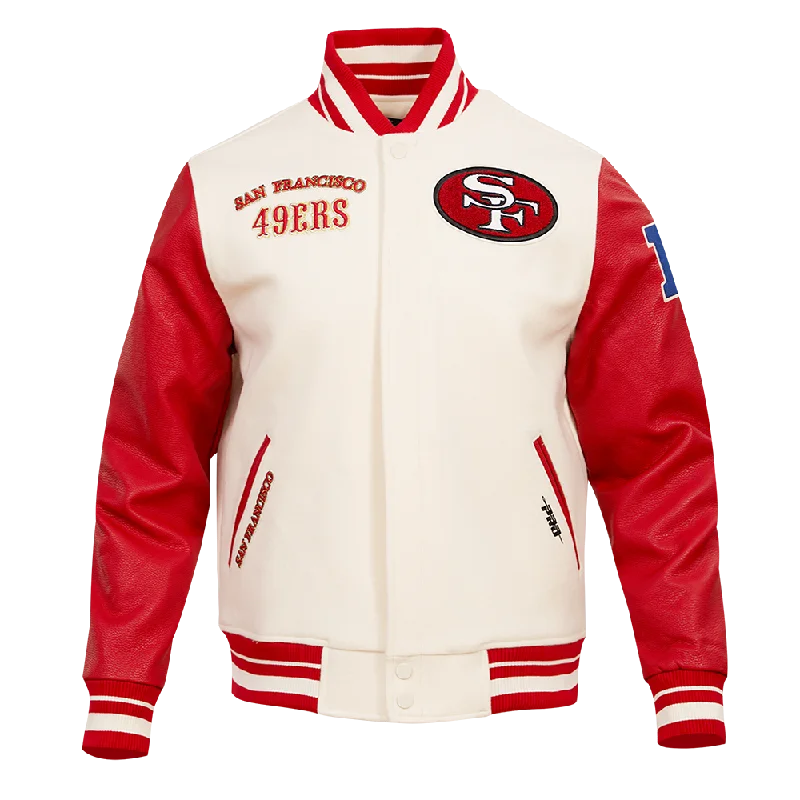 NFL SAN FRANCISCO 49ERS RETRO CLASSIC MEN'S RIB WOOL VARSITY JACKET (EGGSHELL/ RED)