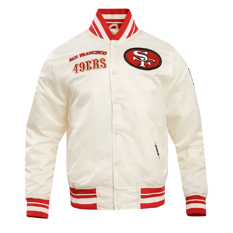 NFL SAN FRANCISCO 49ERS RETRO CLASSIC MEN'S RIB SATIN JACKET (EGGSHELL/ RED)