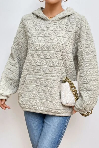 Quilted Long Sleeve Hoodie with Pocket