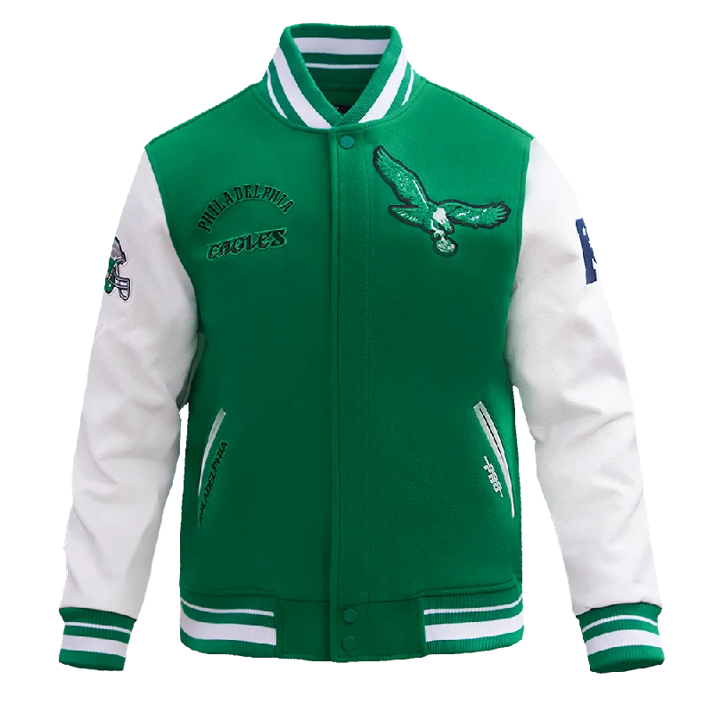 NFL PHILADELPHIA EAGLES RETRO CLASSIC MEN'S RIB WOOL VARSITY JACKET (KELLY GREEN/ WHITE)