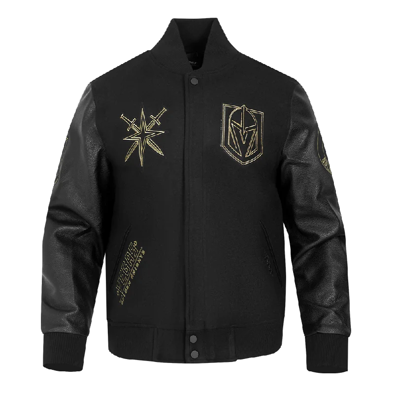 NHL VEGAS GOLDEN KNIGHTS BLACK & GOLD MEN'S WOOL VARSITY JACKET (BLACK)