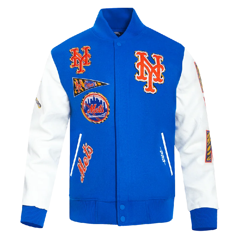 MLB NEW YORK METS ANIMAL PRINT MEN'S WOOL VARSITY JACKET (ROYAL BLUE/WHITE)