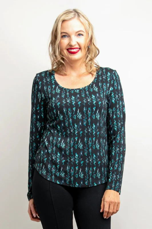 Tessa Long Sleeve Top, Teal Abstract, Bamboo - Final Sale