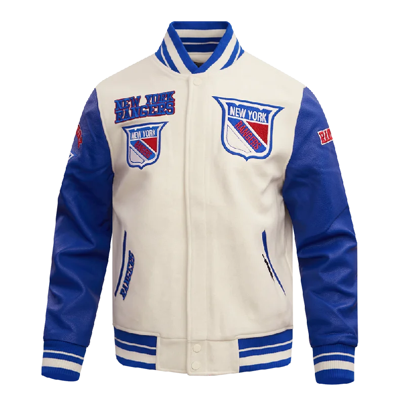 NHL NEW YORK RANGERS RETRO CLASSIC MEN'S RIB WOOL VARSITY JAC (EGGSHELL/ ROYAL BLUE)