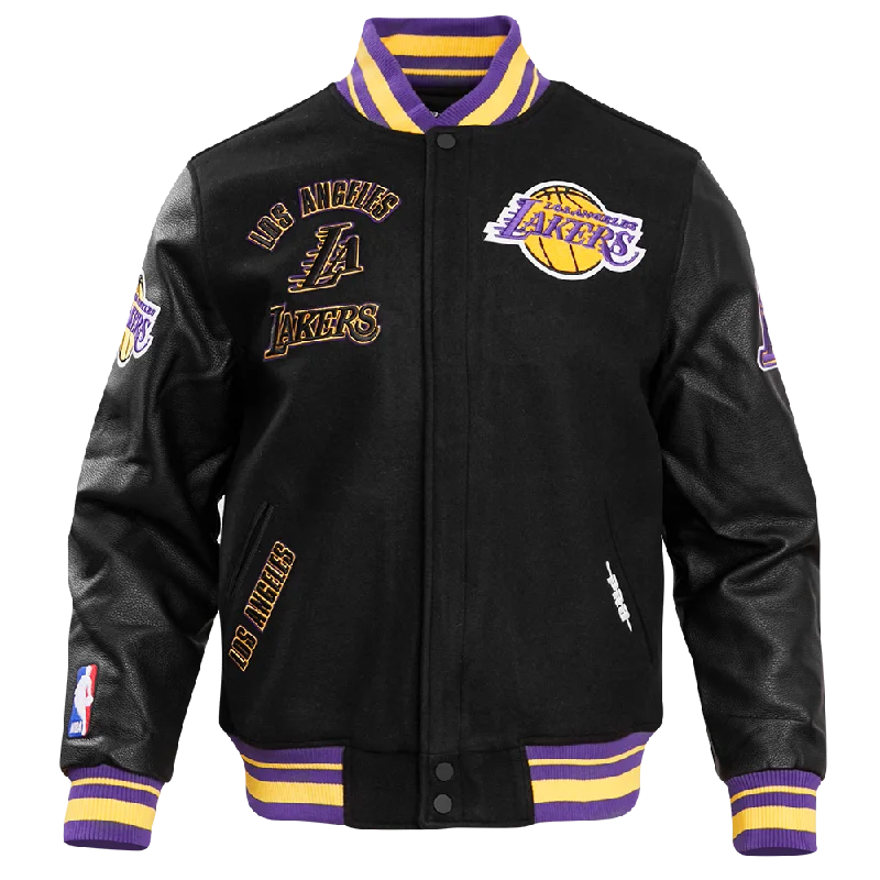 NBA LOS ANGELES LAKERS RETRO CLASSIC MEN'S RIB WOOL VARSITY JACKET (BLACK/PURPLE/YELLOW)