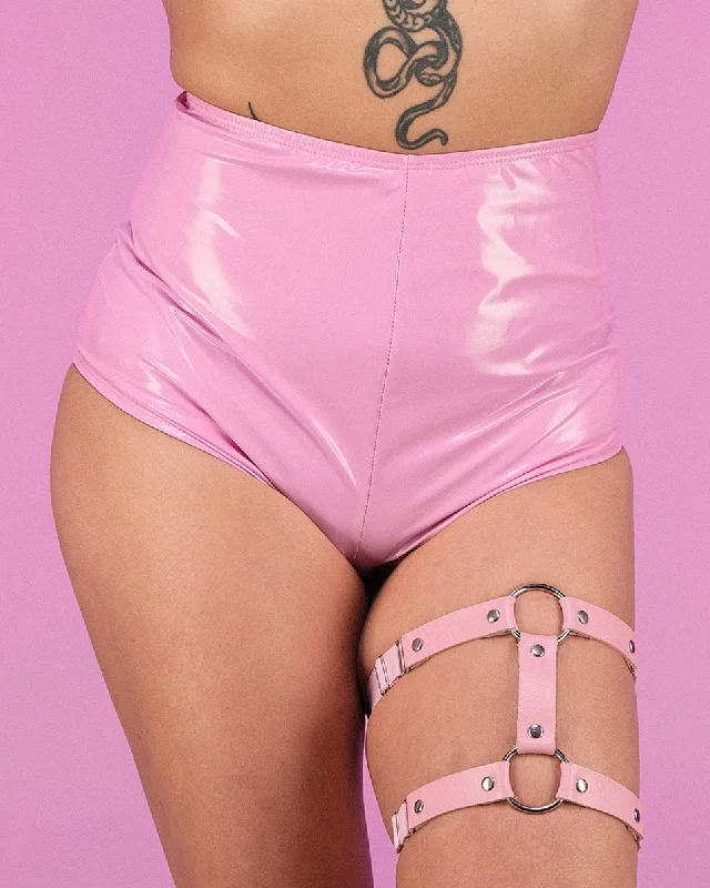 Pink Vinyl Zipper Shorts