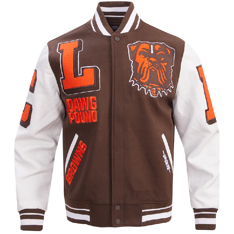 NFL CLEVELAND BROWNS MASHUP MEN'S RIB WOOL VARSITY JACKET (BROWN/WHITE)